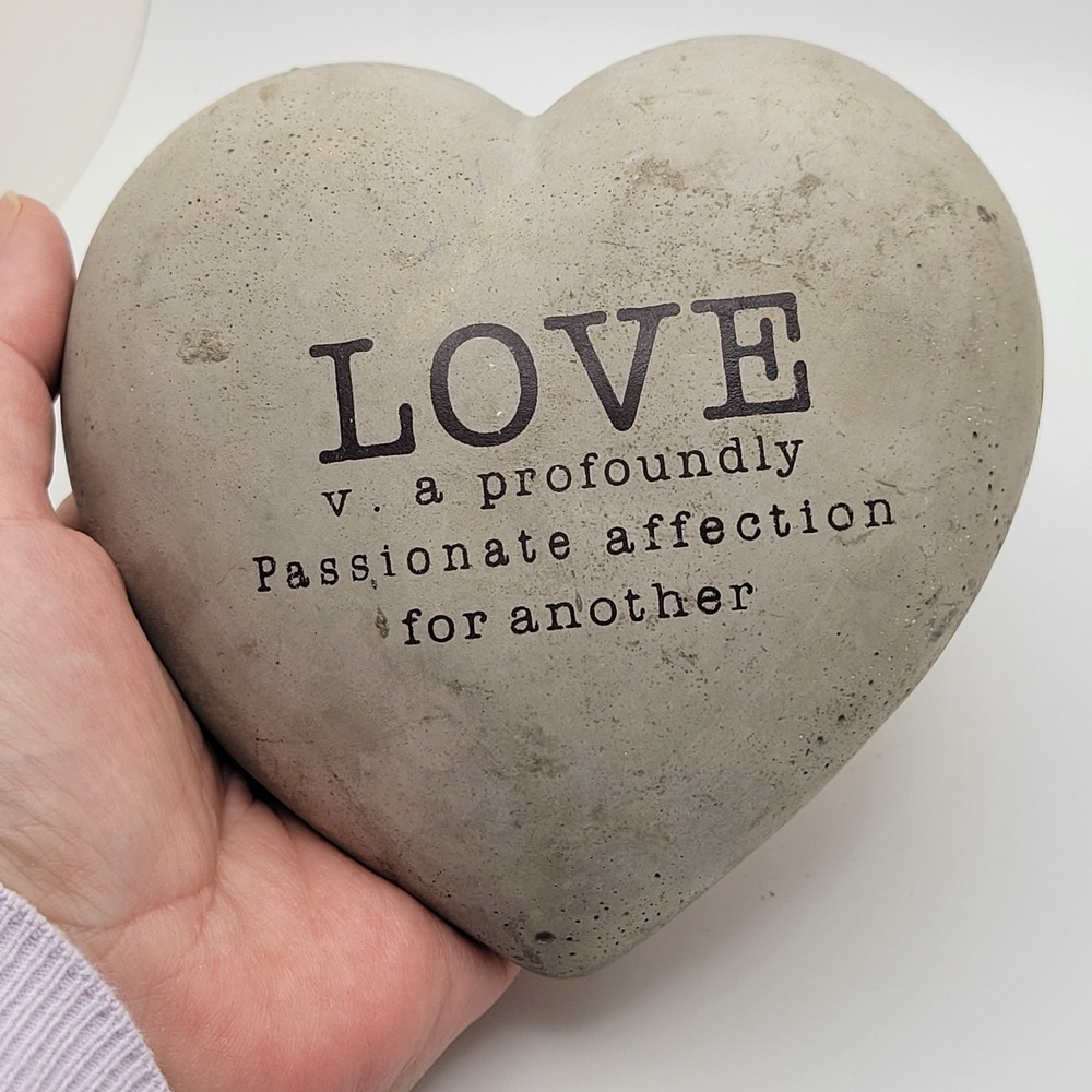 Apropos Heart Stone Decor LOVE Quote Concrete Paperweight 5x5 Farmhouse - Picture 7 of 8